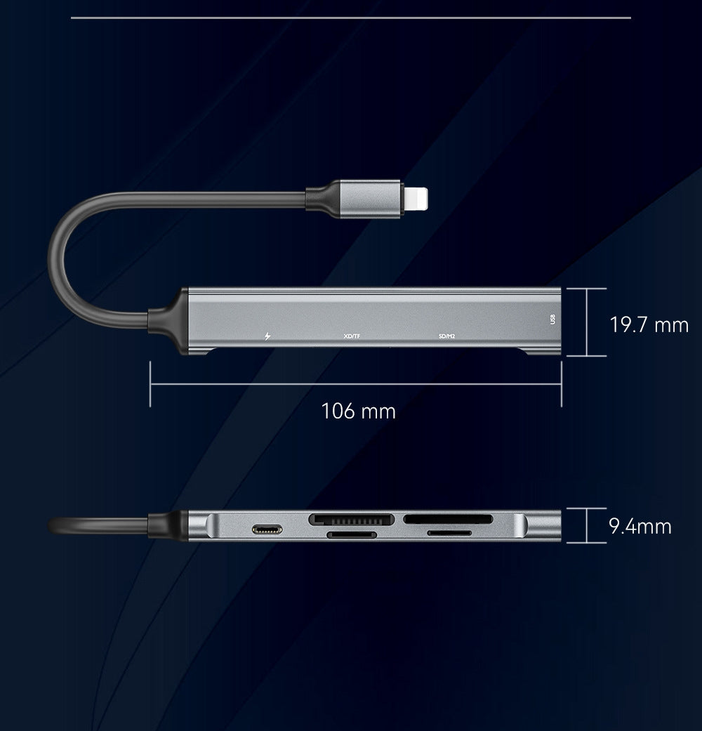 NÖRDIC Lightning-kortleser 4 spor SD, MicroSD, MS, M2 1xUSB-A 3.0 1xLightning-lading UHS-I