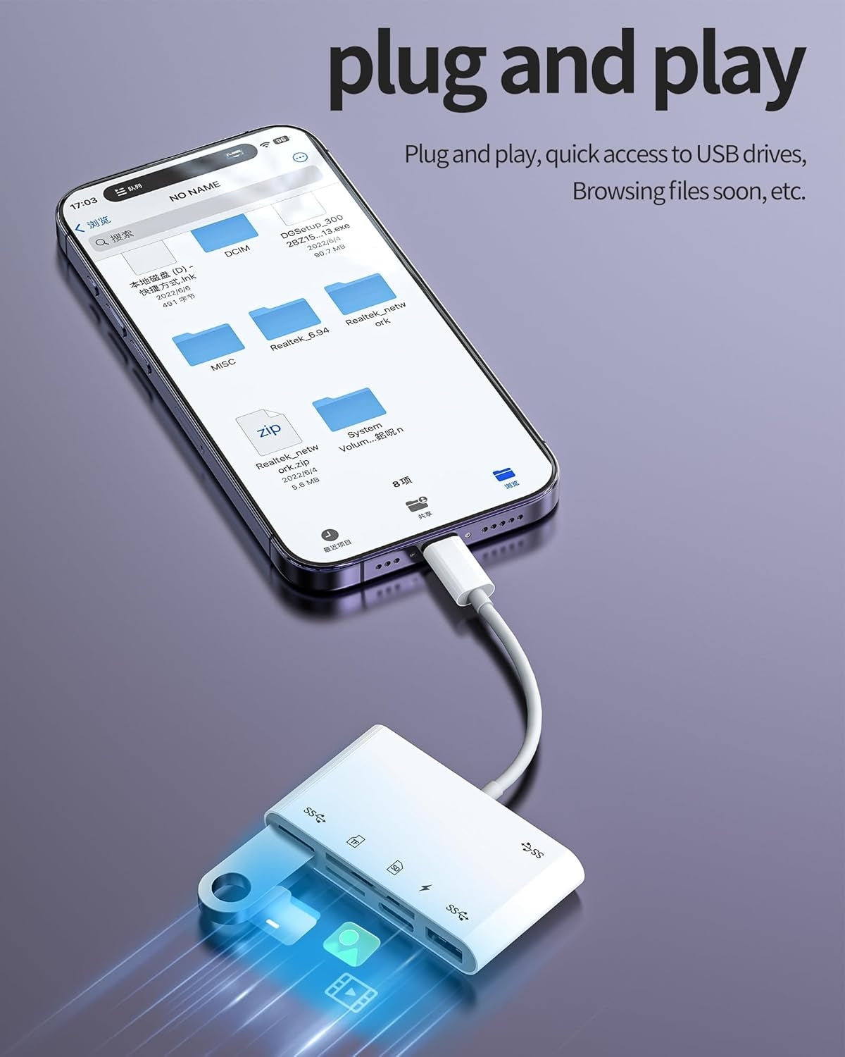 NÖRDIC Lightning Kortleser 2 Slot SD, MicroSD 3xUSB-A 1xLightning-lading UHS-I