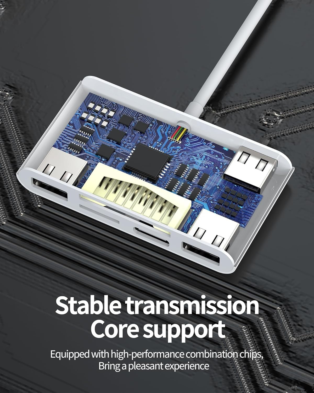NÖRDIC Lightning Kortleser 2 Slot SD, MicroSD 3xUSB-A 1xLightning-lading UHS-I