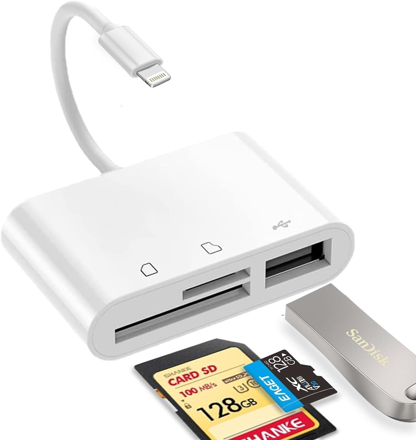 NÖRDIC Lightning-kortleser UHS-I SD MicroSD og USB-A for iPhone og iPad