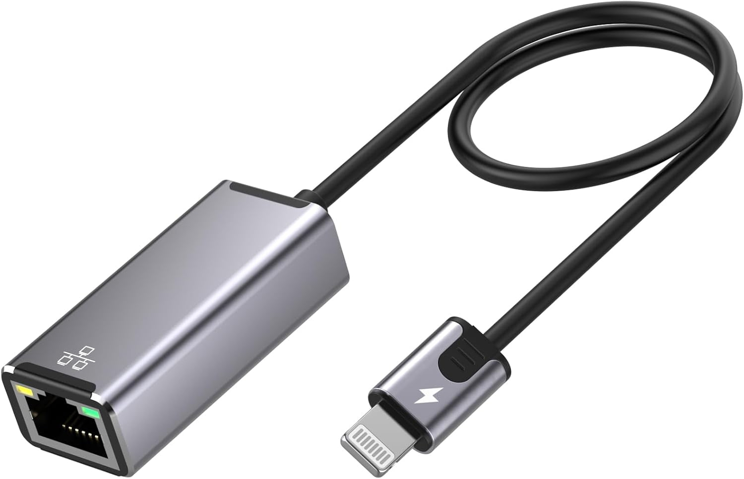 NÖRDIC Lightning til Ethernet-nettverksadapter med 20W ladeport for iPhone/iPad, RJ45 Plug & Play, støtter 100Mbps, 50cm