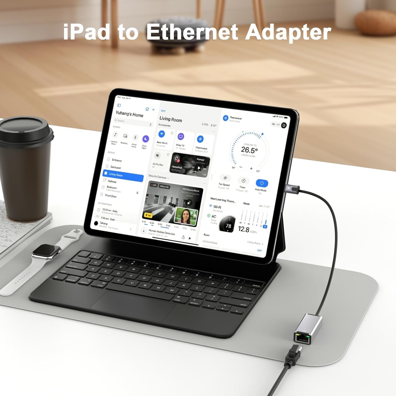 NÖRDIC Lightning til Ethernet-nettverksadapter med 20W ladeport for iPhone/iPad, RJ45 Plug & Play, støtter 100Mbps, 50cm