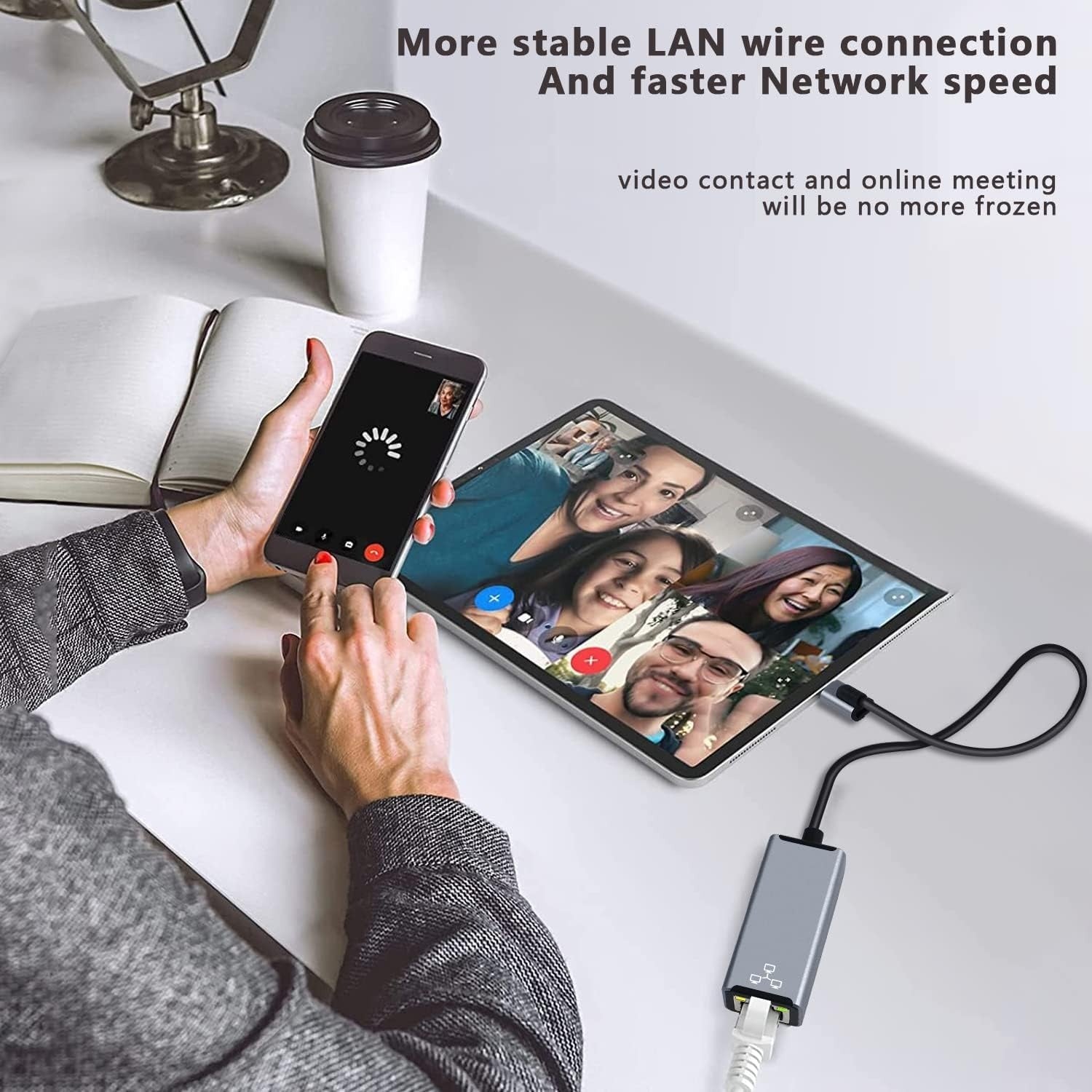 NÖRDIC Lightning til Ethernet-nettverksadapter med 20W ladeport for iPhone/iPad, RJ45 Plug & Play, støtter 100Mbps, 50cm