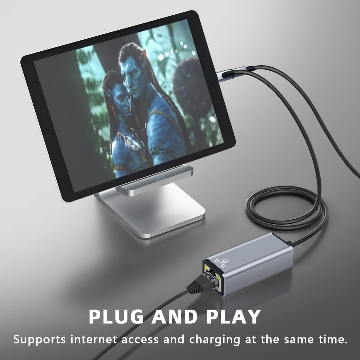 NÖRDIC Lightning til Ethernet-nettverksadapter med 20W ladeport for iPhone/iPad, RJ45 Plug & Play, støtter 100Mbps, 50cm
