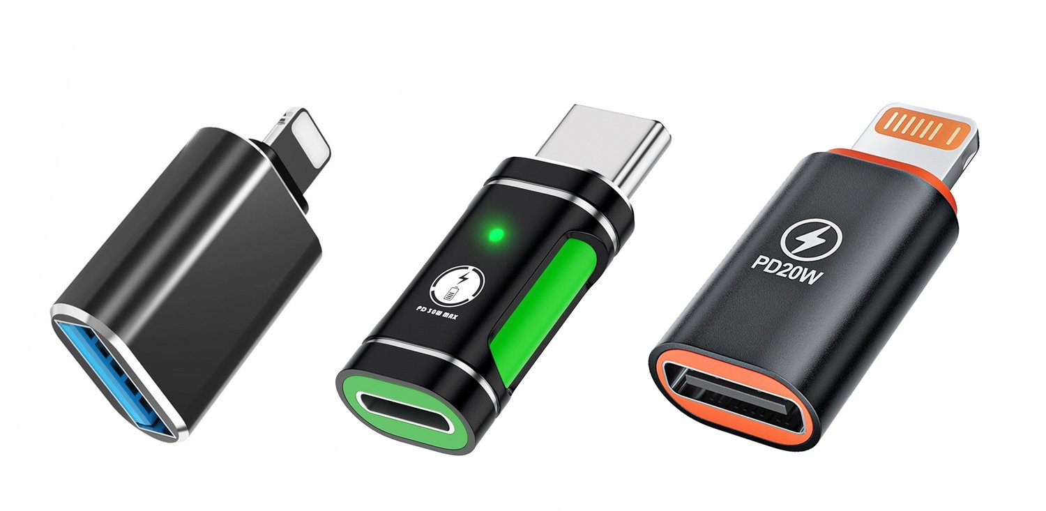 NÖRDIC Lightning to USB adapter kit Lightning M to USB-C F and Lightning F to USB-C M and USB-A M to Lightning F black