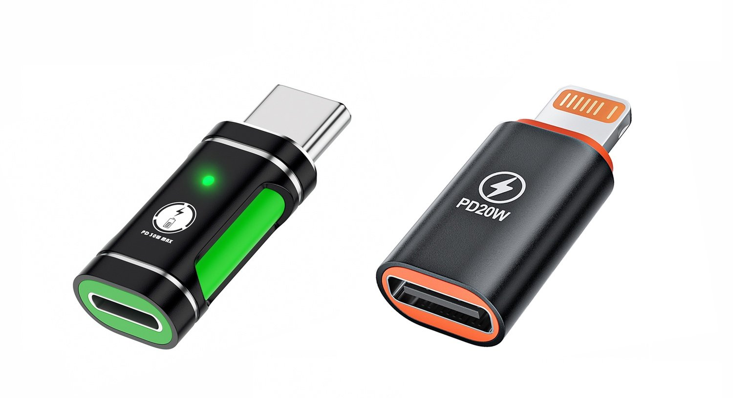 NÖRDIC Lightning to USB adapterkit Lightning M to USB-C F and Lightning F to USB-C M black
