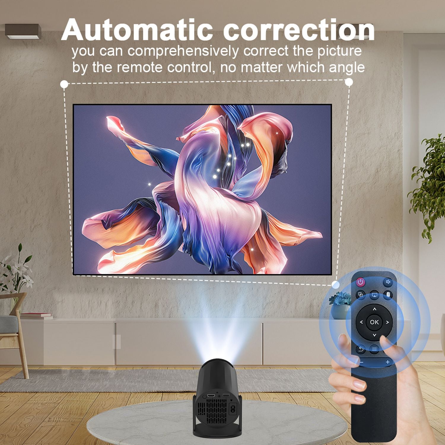 NÖRDIC Mini Portable Projector – 720p HD-støtte, Android 11, WiFi 6, BT 5.0, 180° rotasjon, hjemmekinoprojektor