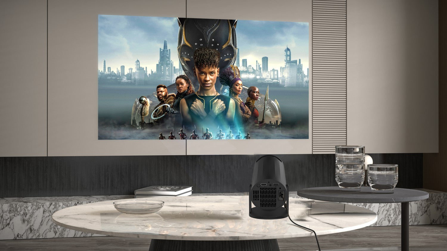 NÖRDIC Mini Portable Projector – 720p HD-støtte, Android 11, WiFi 6, BT 5.0, 180° rotasjon, hjemmekinoprojektor