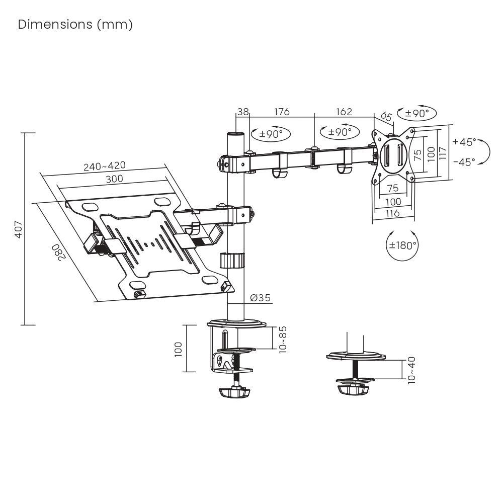 NÖRDIC Monitor Arm og Laptop Holder Monitor 13-27 "8kg Portable 15.6" Monitor Mount