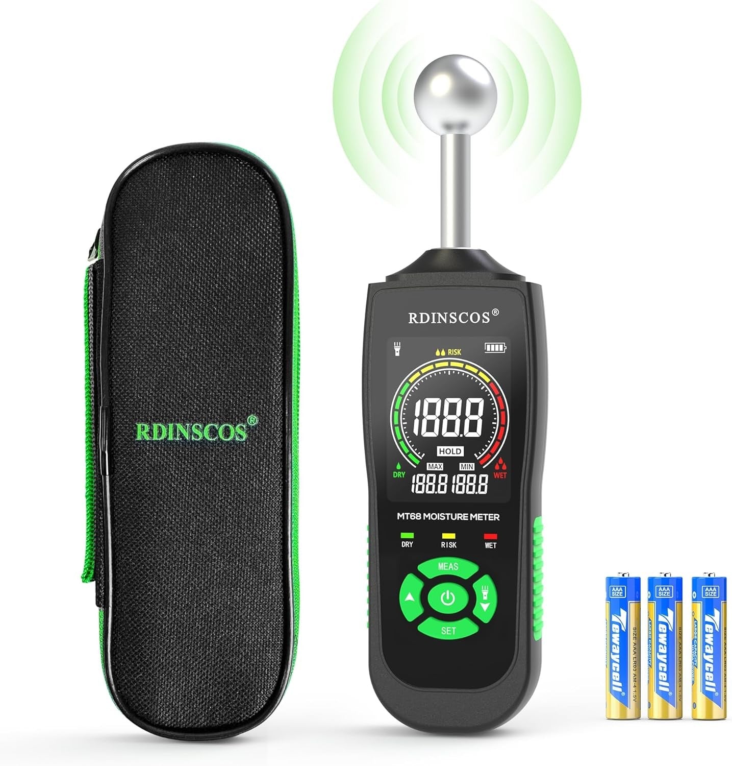 NÖRDIC Fuktmåler med innebygd lampe for fuktmåling i tre, vegger, tak, gulv og bobiler