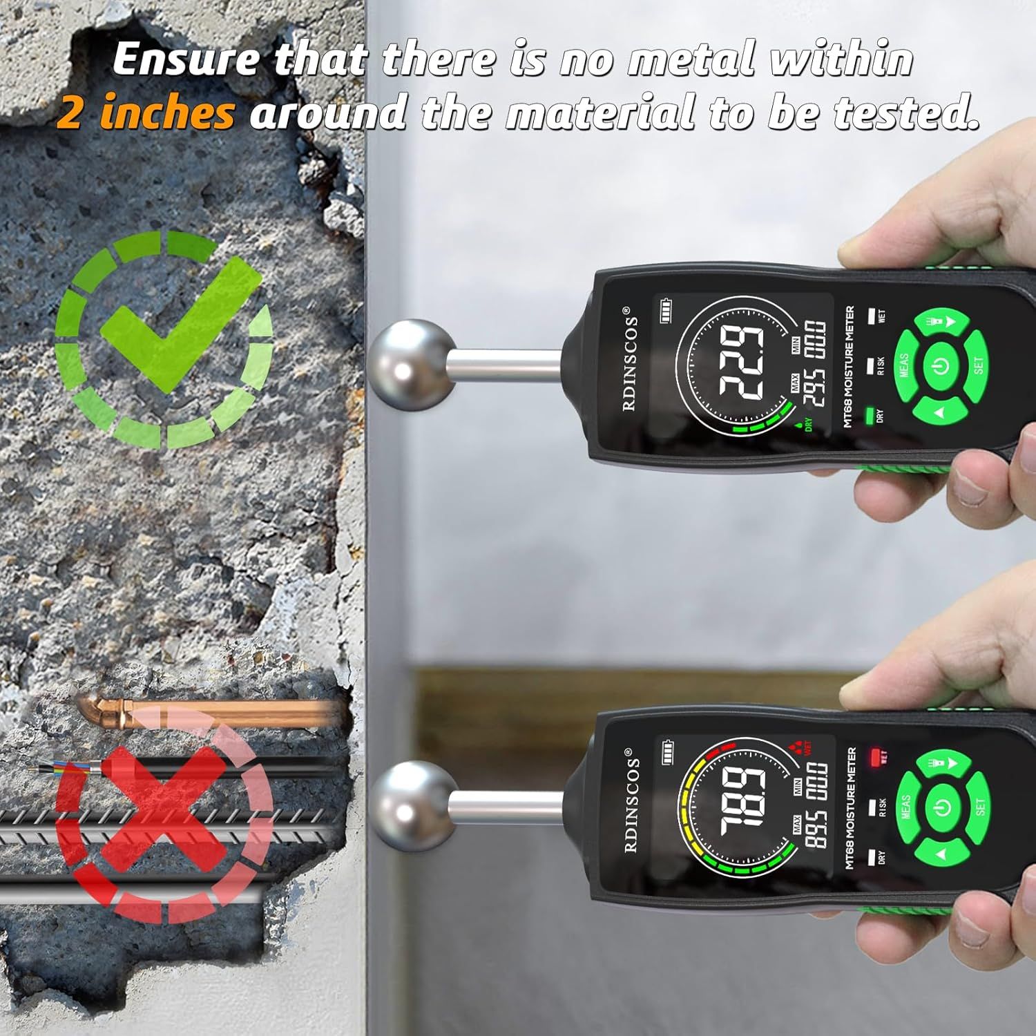 NÖRDIC Fuktmåler med innebygd lampe for fuktmåling i tre, vegger, tak, gulv og bobiler