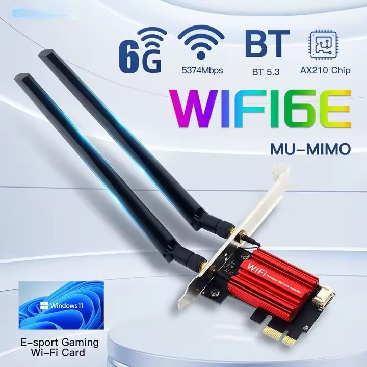 NÖRDIC PCIe AX210 WiFi-kort, tri-band 6 GHz/5 GHz/2,4 GHz internt nettverkskort, 5400 Mbps, PCIe, 8 dBi, Bluetooth 5.3-adapter
