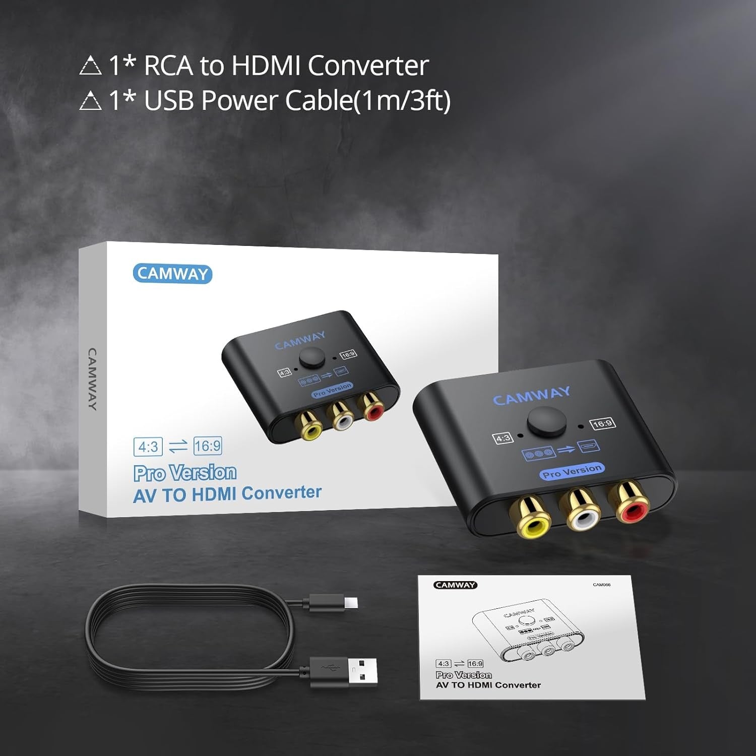 NÖRDIC RCA AV til HDMI-konverter 16:9/4:3 1080P Mini Composite CVBS Video- og Lydkonverter med støtte for PAL og NTSC