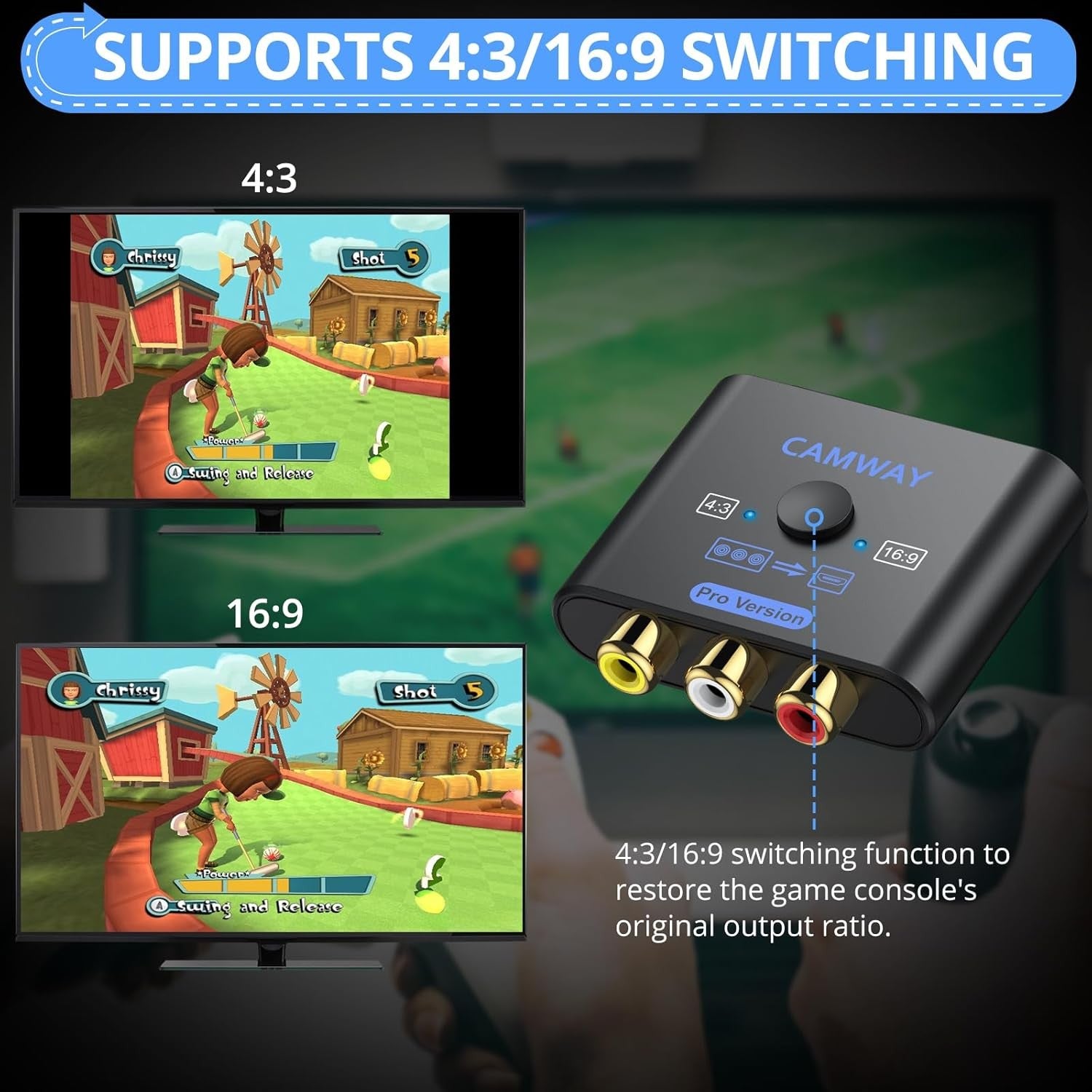 NÖRDIC RCA AV til HDMI-konverter 16:9/4:3 1080P Mini Composite CVBS Video- og Lydkonverter med støtte for PAL og NTSC