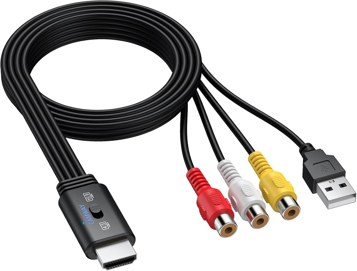 NÖRDIC RCA til HDMI-konverter 1080P 16:9/4:3 for VCR, VHS og DVD-spillere, Mini Composite CVBS lyd- og videoadapter med støtte for PAL og NTSC