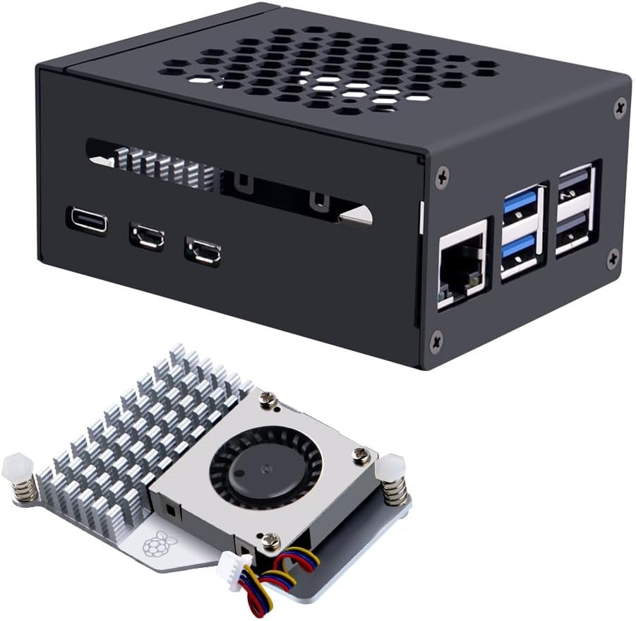 NÖRDIC Raspberry Pi 5-kabinett med Pi5-offisiell aktiv kjøler, støtte for PCIe M.2 NVMe SSD