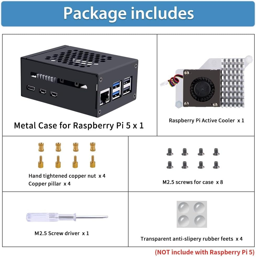 NÖRDIC Raspberry Pi 5-kabinett med Pi5-offisiell aktiv kjøler, støtte for PCIe M.2 NVMe SSD
