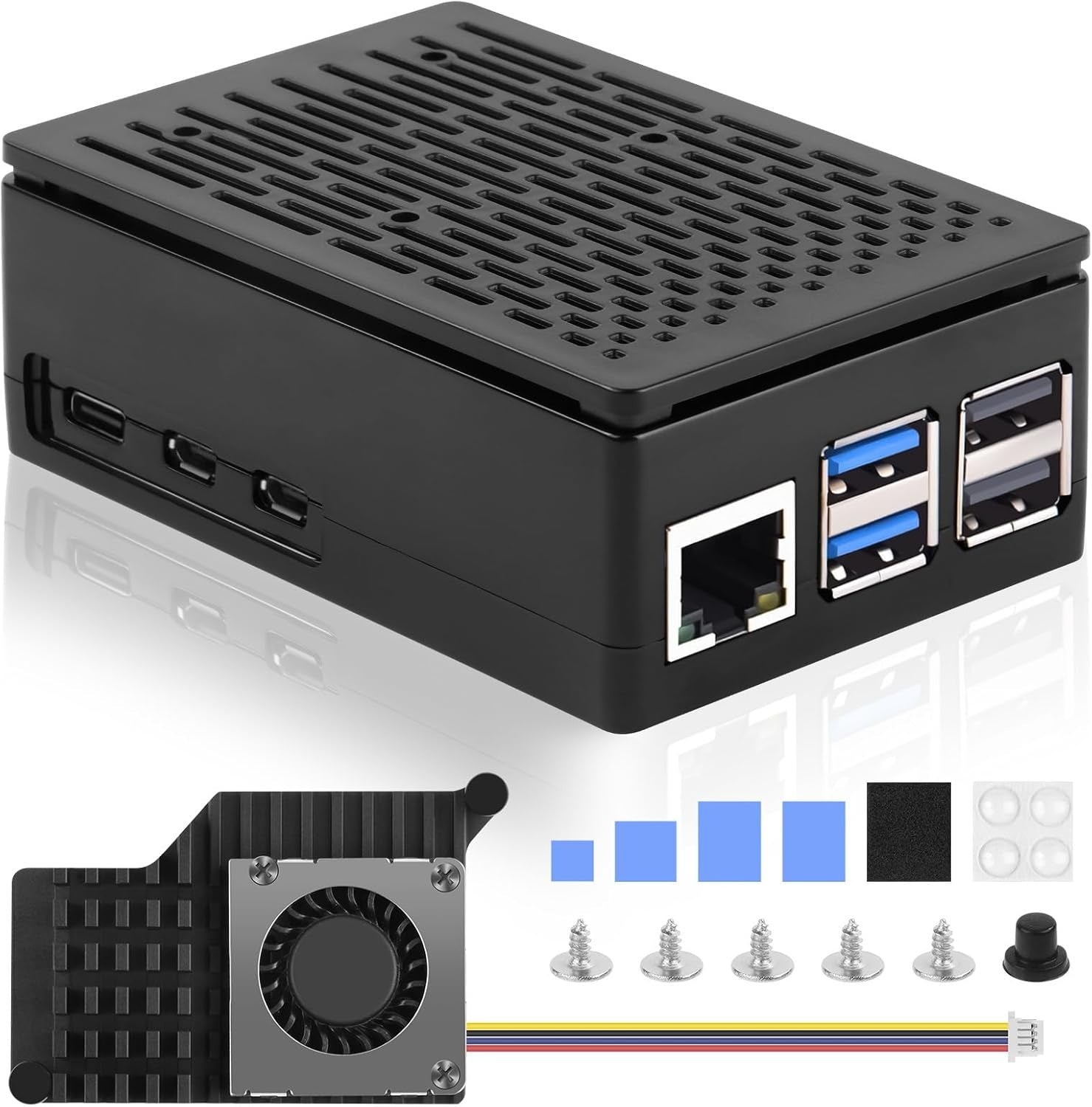 NÖRDIC Raspberry Pi 5-kabinett med Pi5-offisiell aktiv kjøler, støtte for PCIe M.2 NVMe SSD Shield Top, for Raspberry Pi 5 4GB/8GB