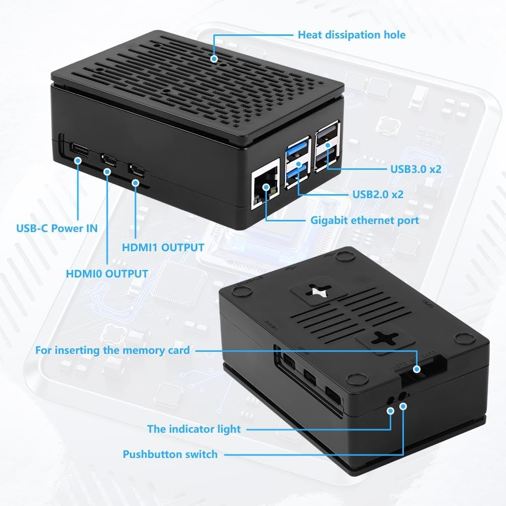 NÖRDIC Raspberry Pi 5-kabinett med Pi5-offisiell aktiv kjøler, støtte for PCIe M.2 NVMe SSD Shield Top, for Raspberry Pi 5 4GB/8GB