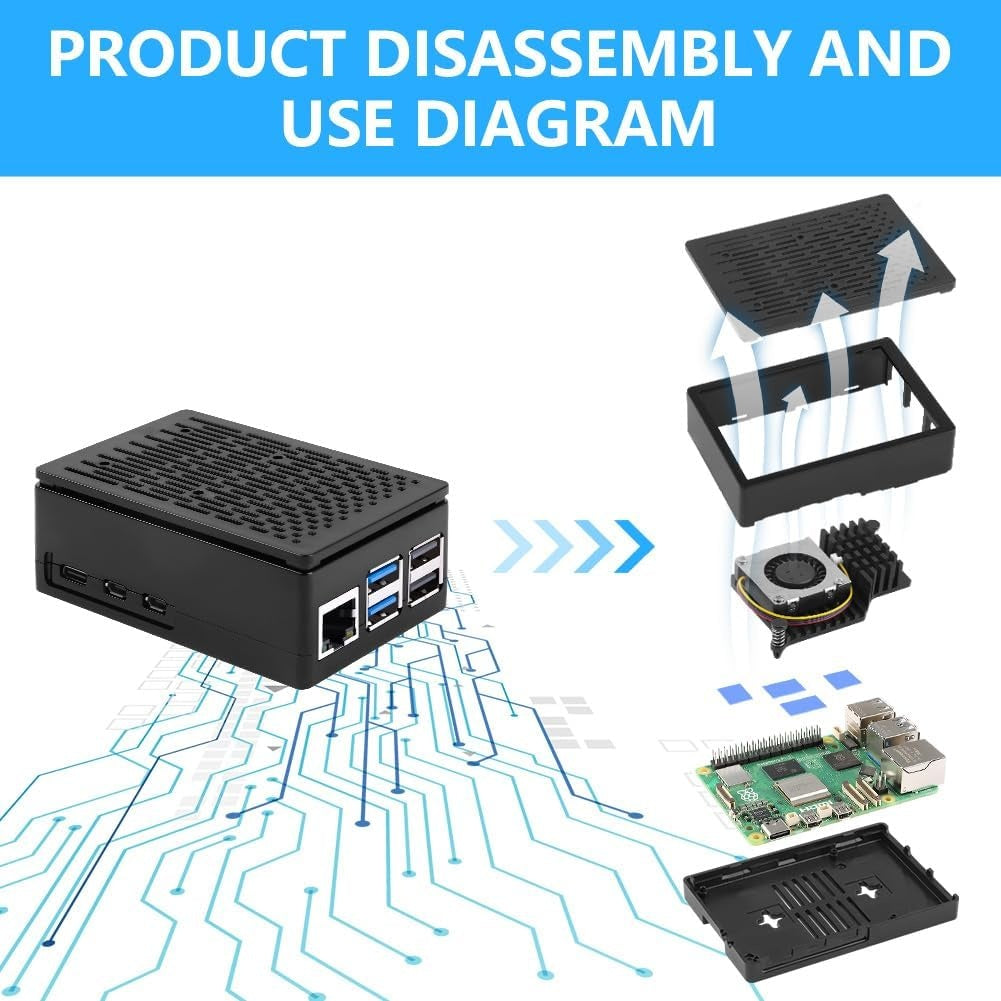 NÖRDIC Raspberry Pi 5-kabinett med Pi5-offisiell aktiv kjøler, støtte for PCIe M.2 NVMe SSD Shield Top, for Raspberry Pi 5 4GB/8GB