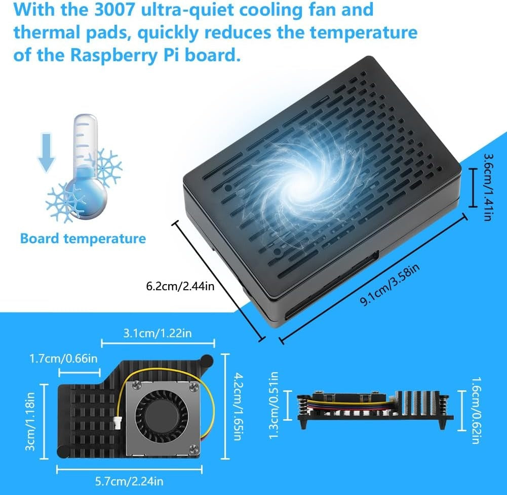 NÖRDIC Raspberry Pi 5-kabinett med Pi5-offisiell aktiv kjøler, støtte for PCIe M.2 NVMe SSD Shield Top, for Raspberry Pi 5 4GB/8GB