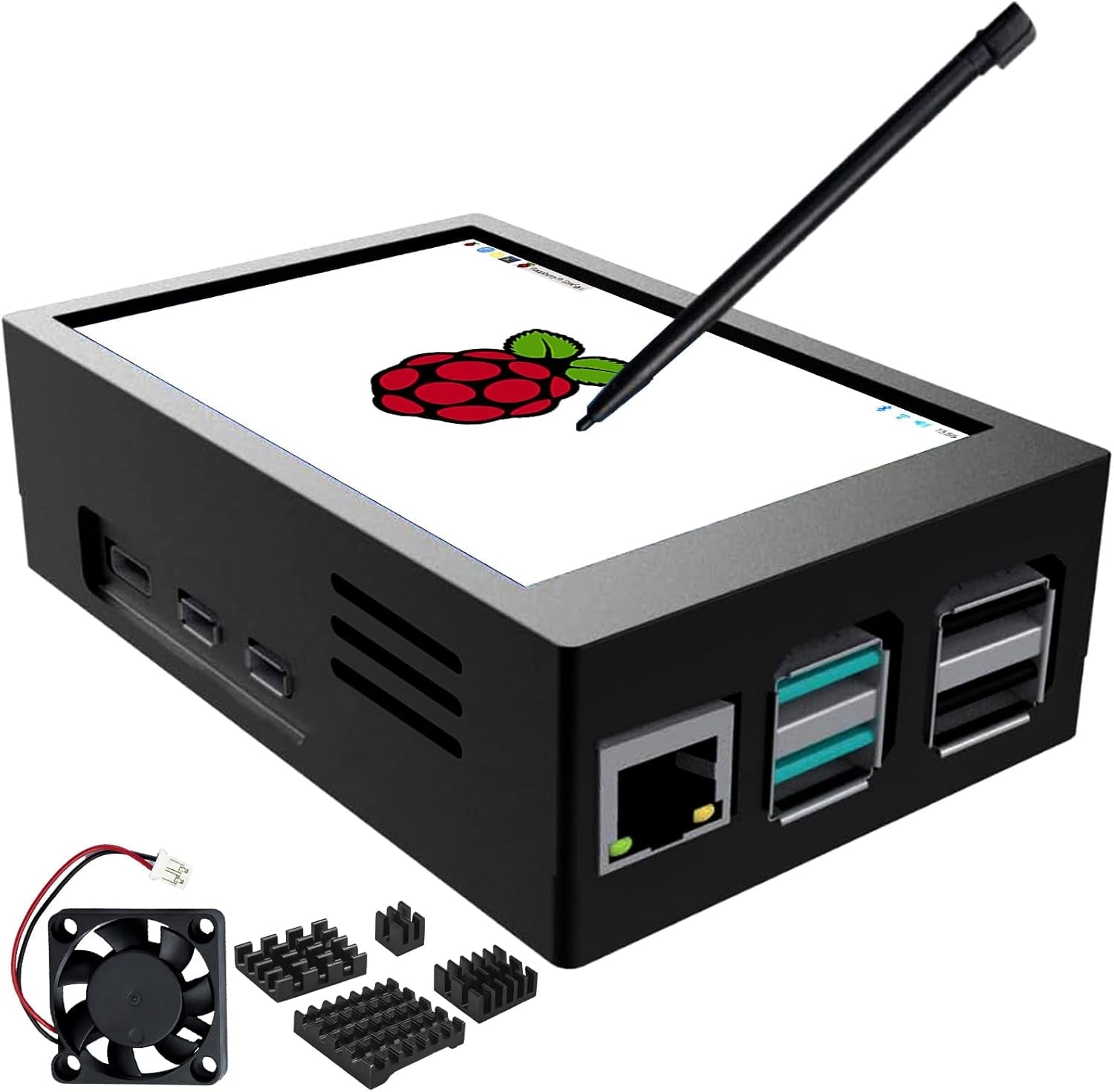 NÖRDIC 3,5" Berøringsskjerm med Raspberry Pi 5-kabinett, 480x320 TFT LCD-panel, 60Hz-skjerm med minivifte og heatsink