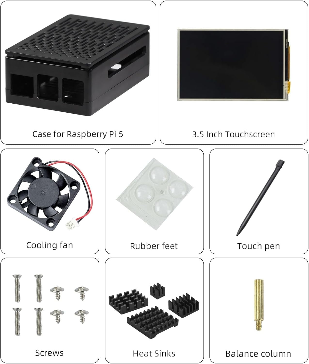 NÖRDIC 3,5" Berøringsskjerm med Raspberry Pi 5-kabinett, 480x320 TFT LCD-panel, 60Hz-skjerm med minivifte og heatsink