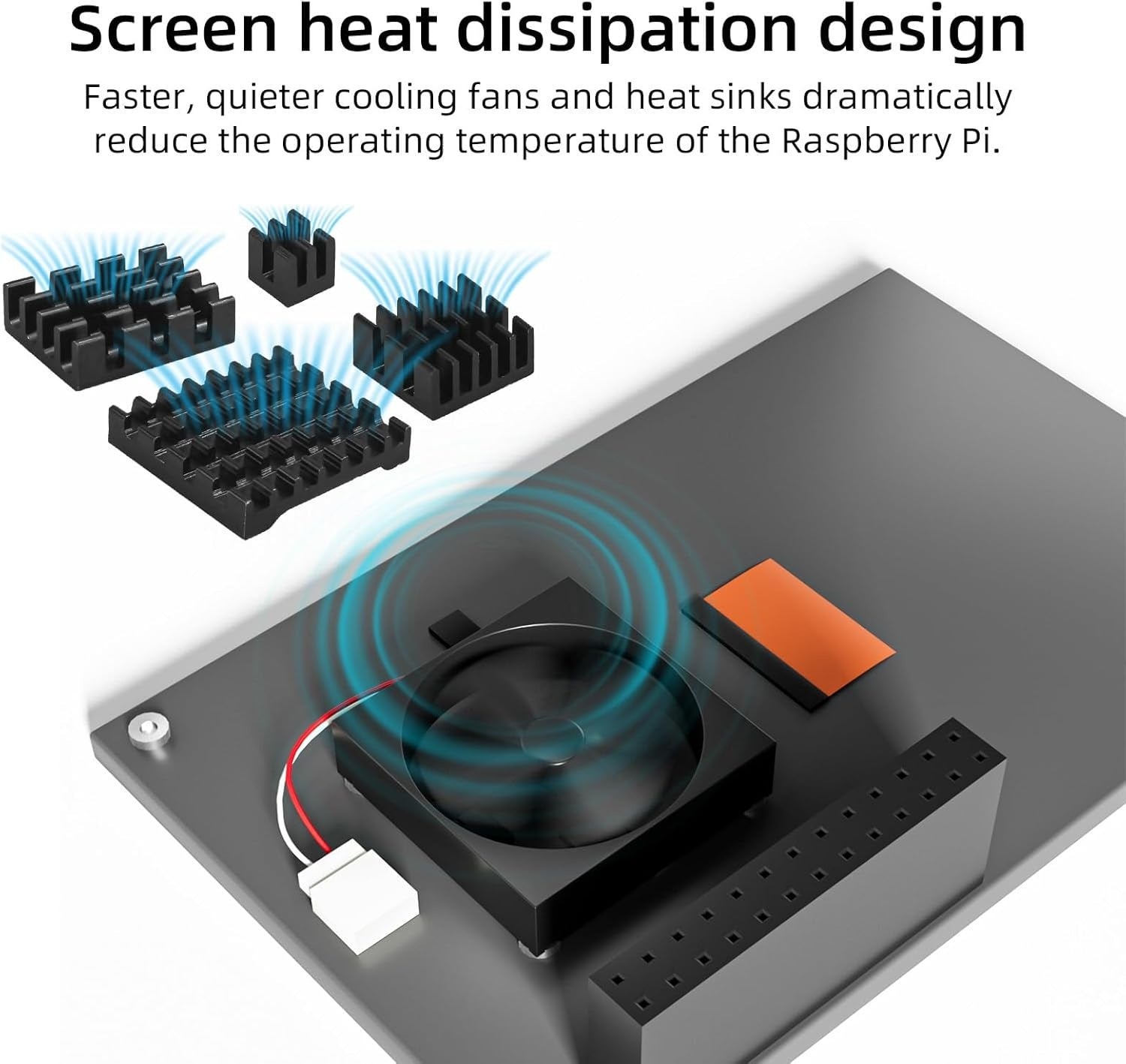 NÖRDIC 3,5" Berøringsskjerm med Raspberry Pi 5-kabinett, 480x320 TFT LCD-panel, 60Hz-skjerm med minivifte og heatsink