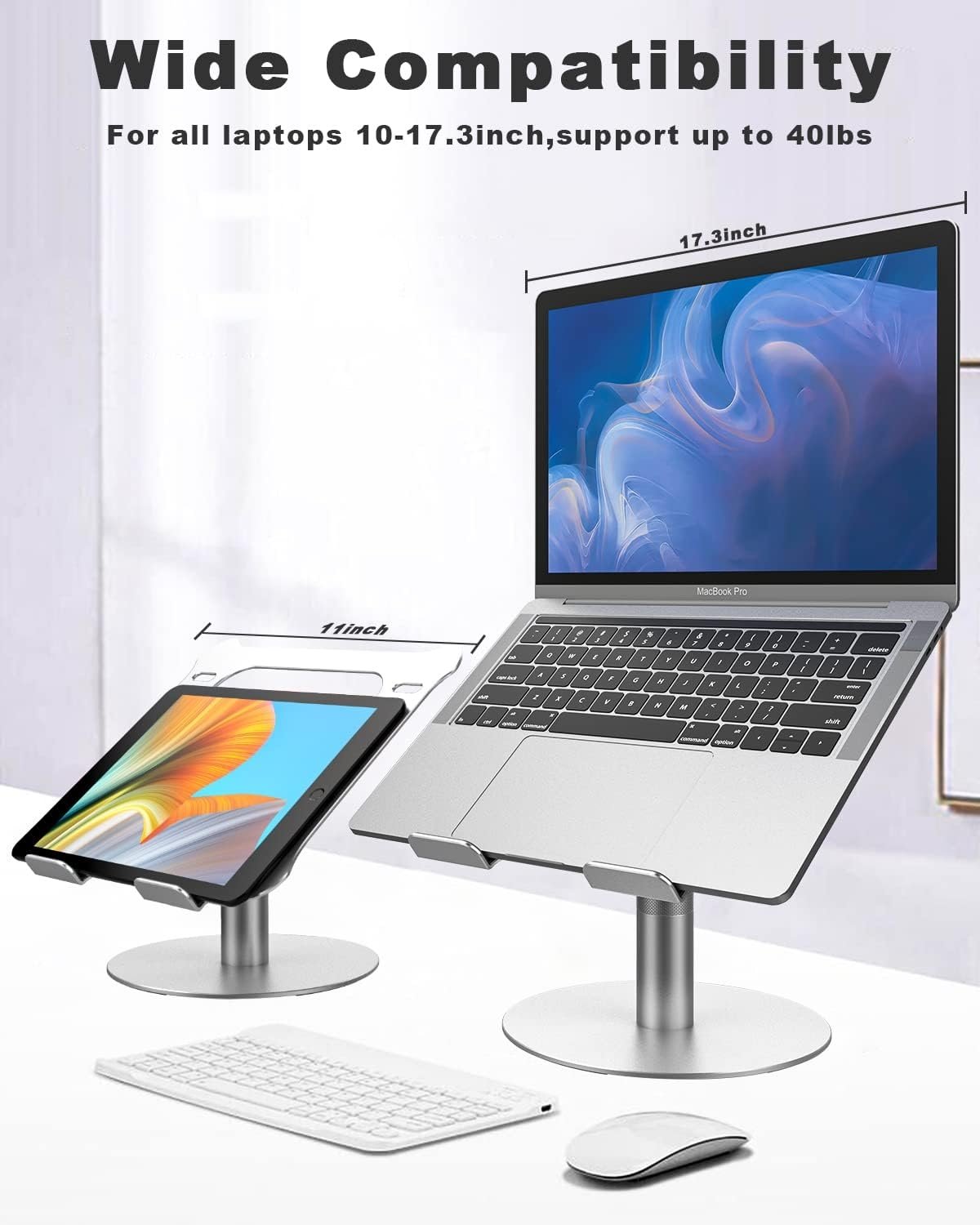 NÖRDIC Roterende laptopstativ i aluminium, justerbar høyde Ergonomisk datamaskinstativ med 360 roterende,