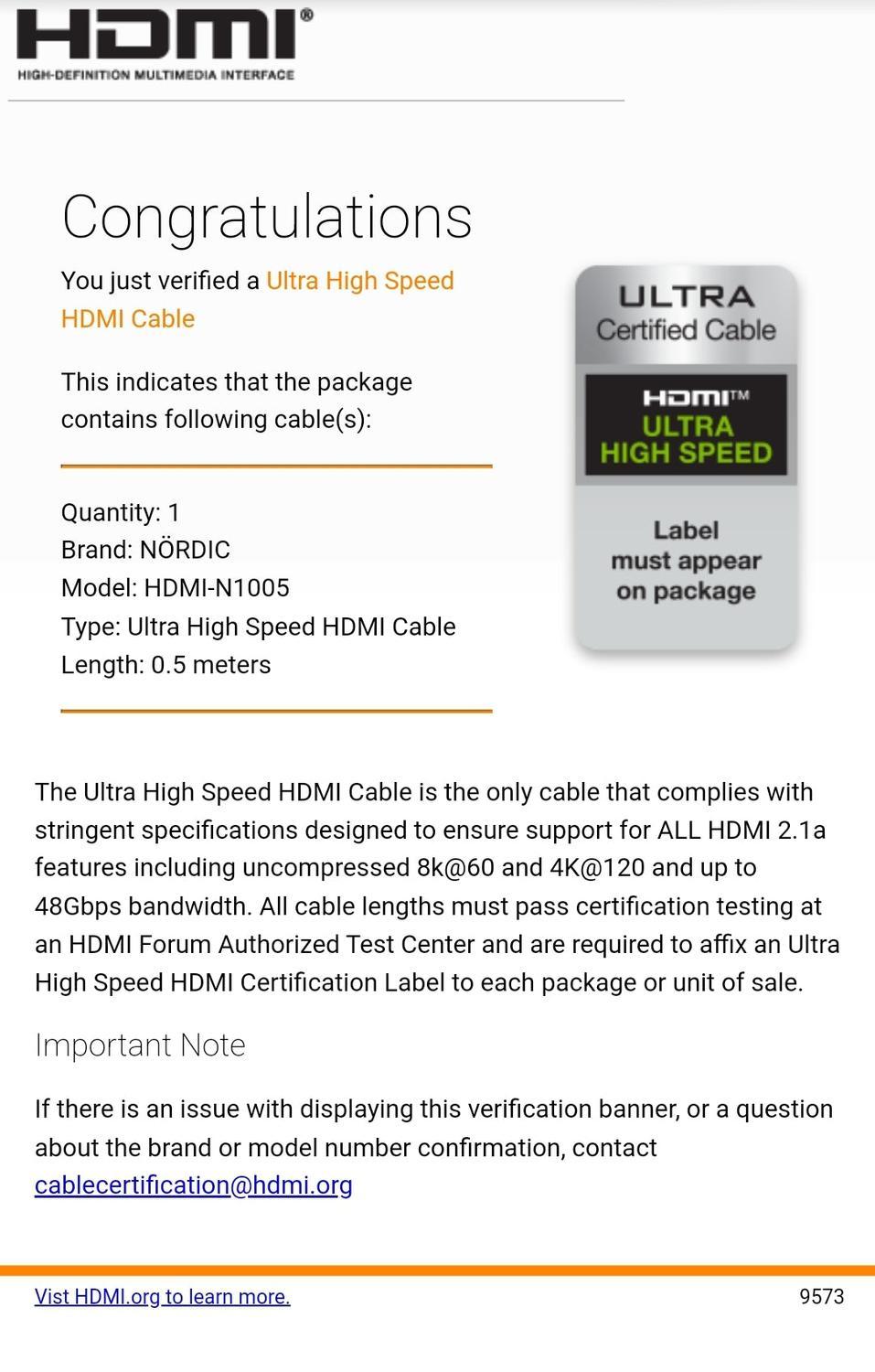 NÖRDIC-SERTIFISERT KABLER 50 cm Ultra High Speed HDMI 2.1 8K 60Hz 4K 120Hz 48Gbps Dynamic HDR eARC VRR Nylonflettet kabel Gullbelagte kontakter
