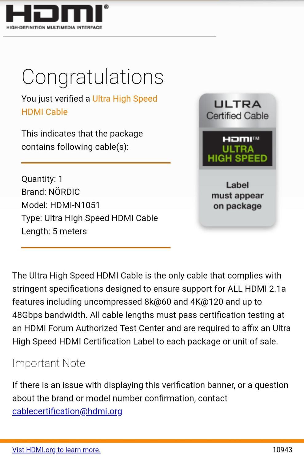 NÖRDIC-SERTIFISERT KABLER 5m Ultra High Speed HDMI 2.1 8K 60Hz 4K 120Hz 48Gbps Dynamic HDR eARC VRR Nylonflettet kabel Gullbelagte kontakter