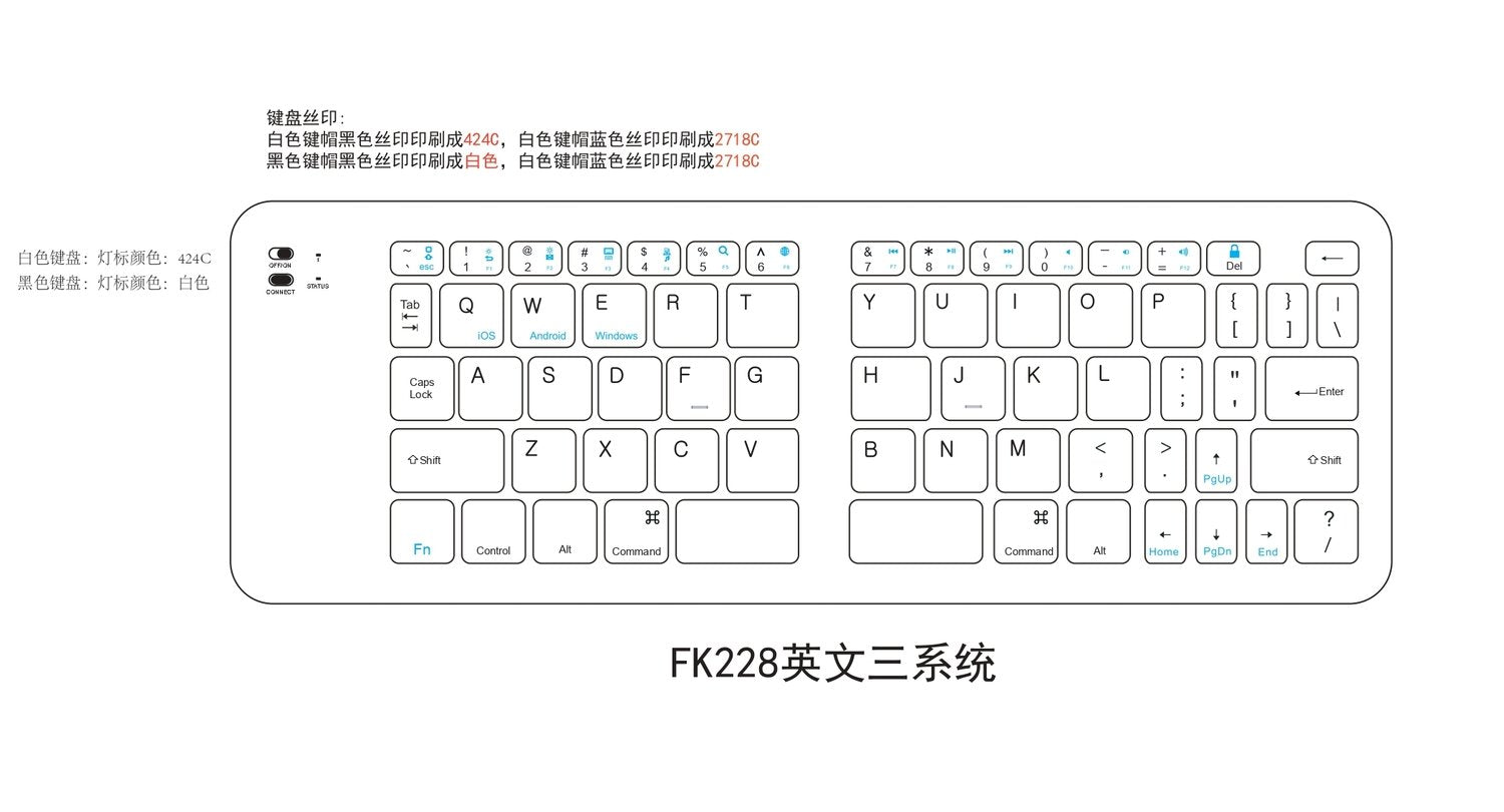 NÖRDIC Sammenleggbart Bluetooth-tastatur 66 taster US Layout Hvit