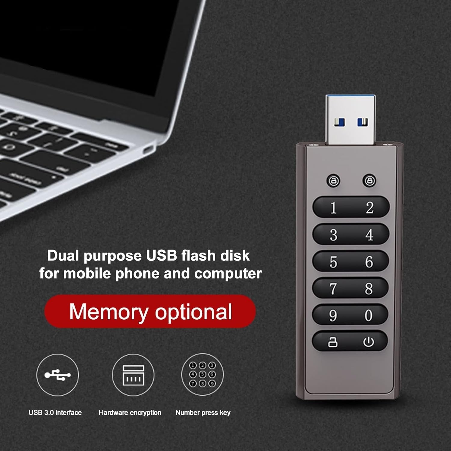NÖRDIC Sikkert kryptert USB-minne med passordbeskyttelse og låsende AES-256-bit, USB 3.0-minne for personlig beskyttelse 128GB