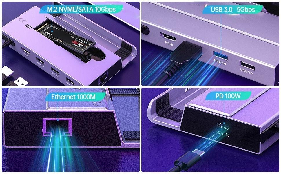 NÖRDIC Steam Deck Docking station 1 to 7 1xHDMI4K60Hz 1xUSB-C PD100W  3xUSB-A 1xRJ45 GigaLAN 1xM.2 SS NVMe SATA - Elgiganten