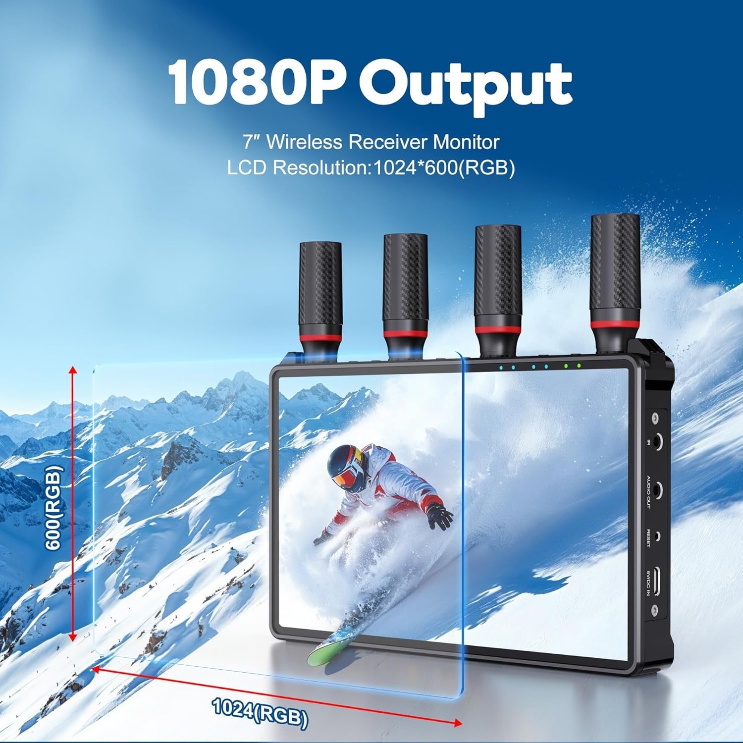 NÖRDIC Trådløs Bærbar 7" skjerm, video sender og mottaker, 2.4G/5.0G, 4k HDMI INPUT / 1080p OUTPUT, 400m