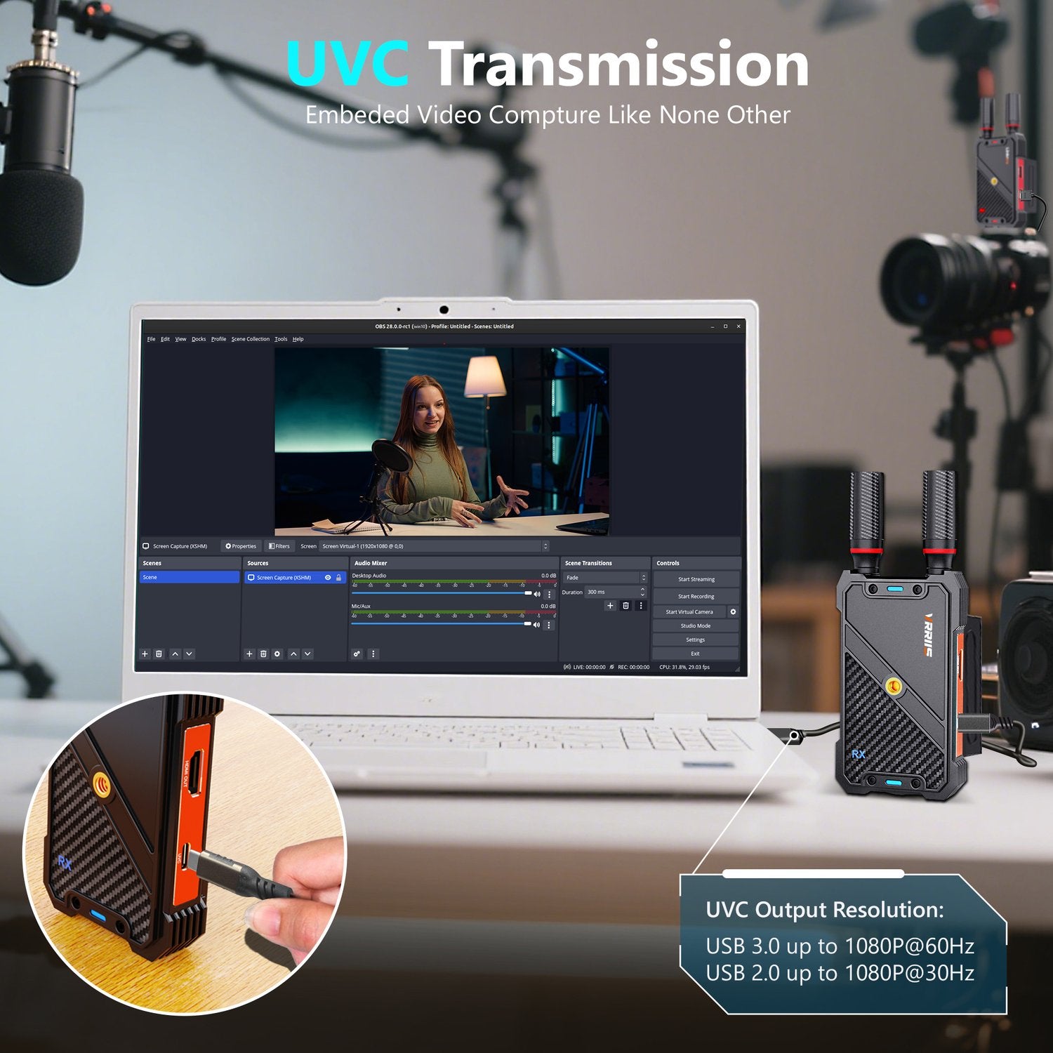 NÖRDIC Trådløs HDMI-sender og Mottaker, 1080P Full HD Trådløst Video-overføringssystem med Loop Out, 400m