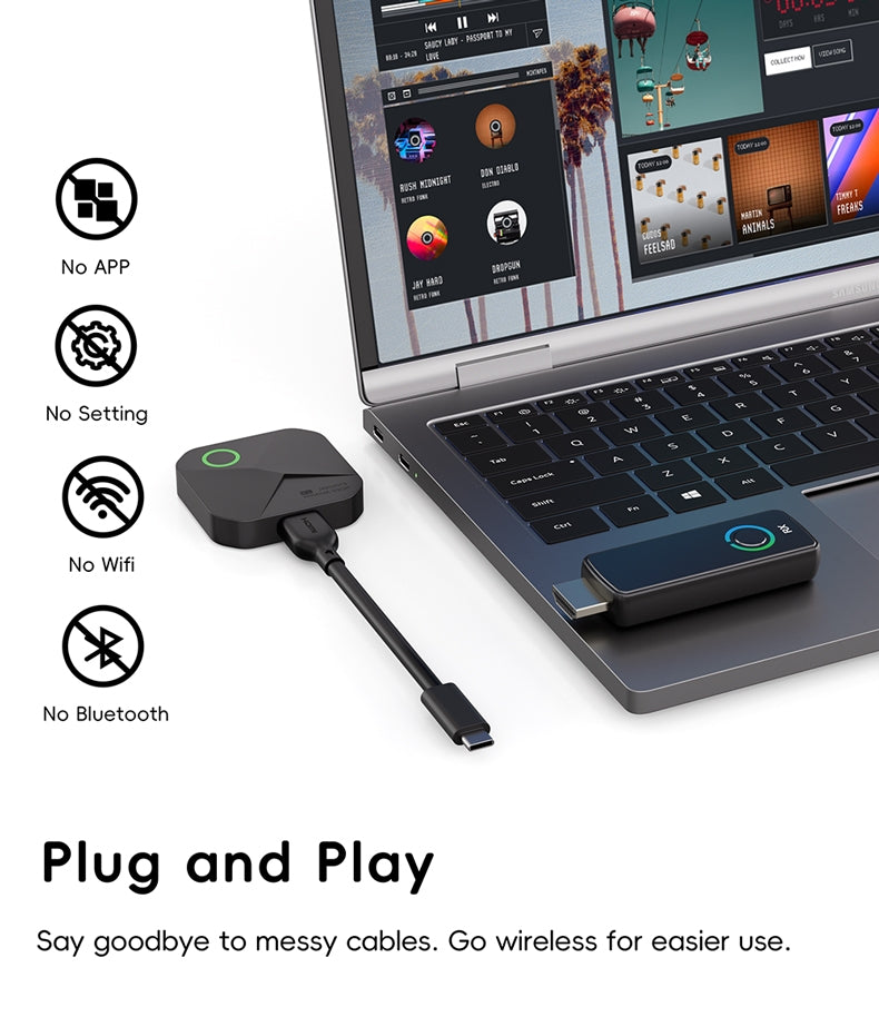 NÖRDIC Trådlös HDMI-sändare och mottagare, Plug & Play-förlängare, 50 m, 1080P, 2.4G/5G Dual-Band för Laptop, TV-box, Ljud- och Videostreaming
