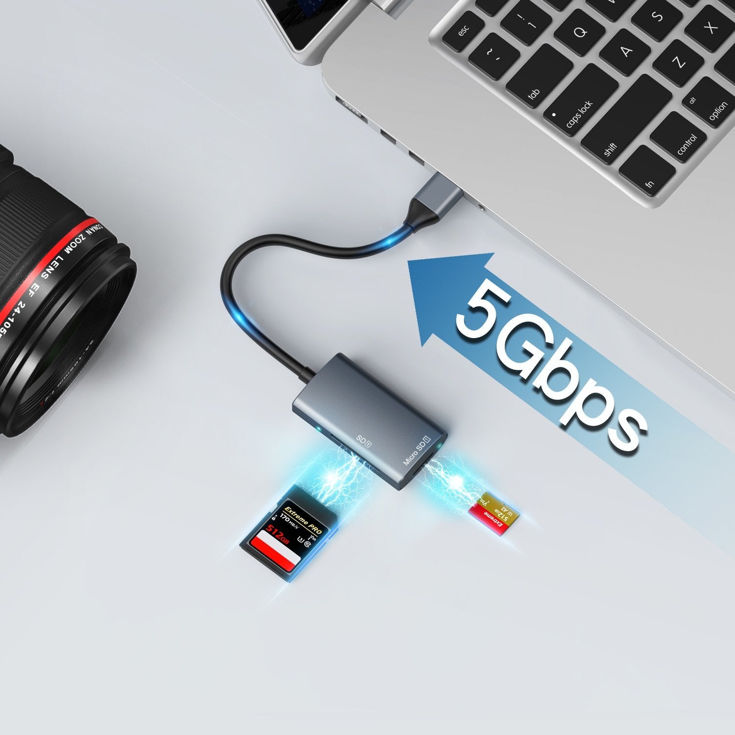 NÖRDIC USB-C 3.0 Kortleser 2 spor SD3.0, MicroSD3.0 UHS-I