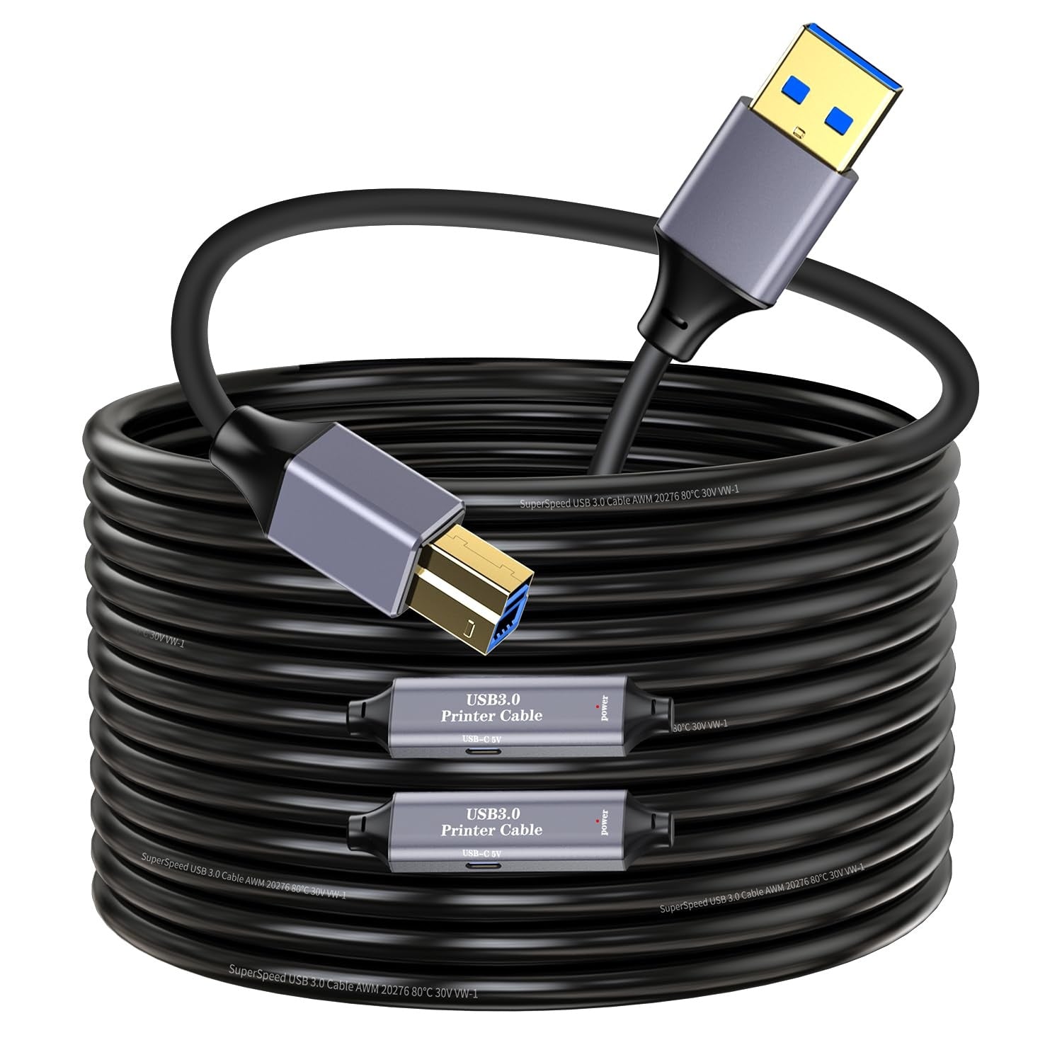 NÖRDIC USB 3.0 Aktiv Skriverkabel - 10m USB A til USB B 3.0 Kompatibel med skriver, konferansekamera, dokkingstasjon, harddisk og mer