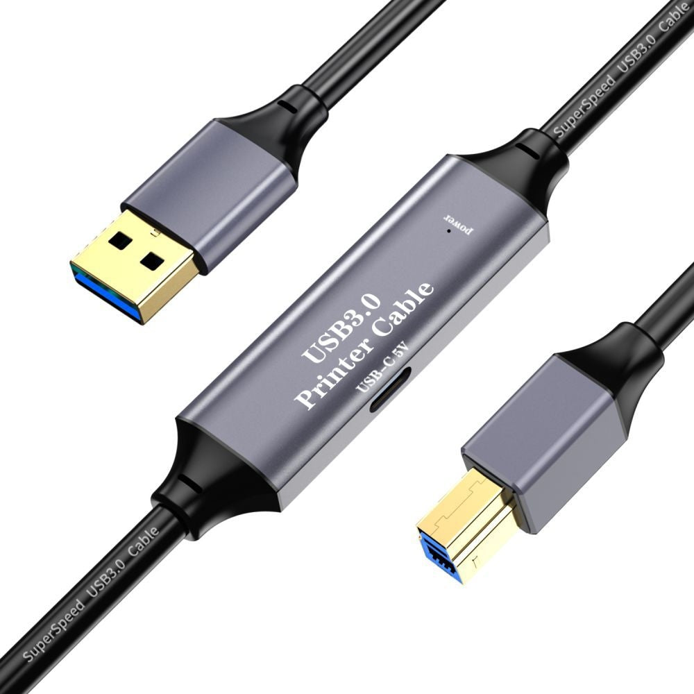 NÖRDIC USB 3.0 Aktiv Skriverkabel - 15m USB A til USB B 3.0 Kompatibel med skriver, konferansekamera, dokkingstasjon, harddisk og mer