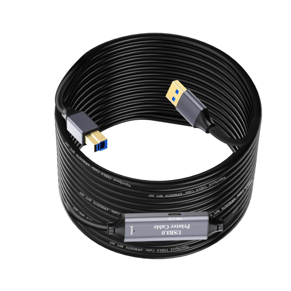 NÖRDIC USB 3.0 Aktiv Skriverkabel - 5m USB A til USB B 3.0 Kompatibel med skriver, konferansekamera, dokkingstasjon, harddisk og mer