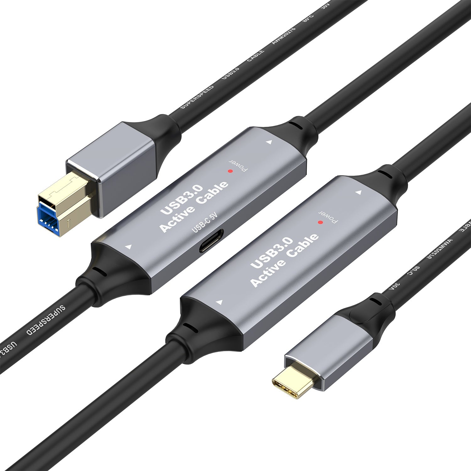 NÖRDIC USB 3.0-kabel USB-C til USB-B 5Gbps 15m USB-skriverkabel