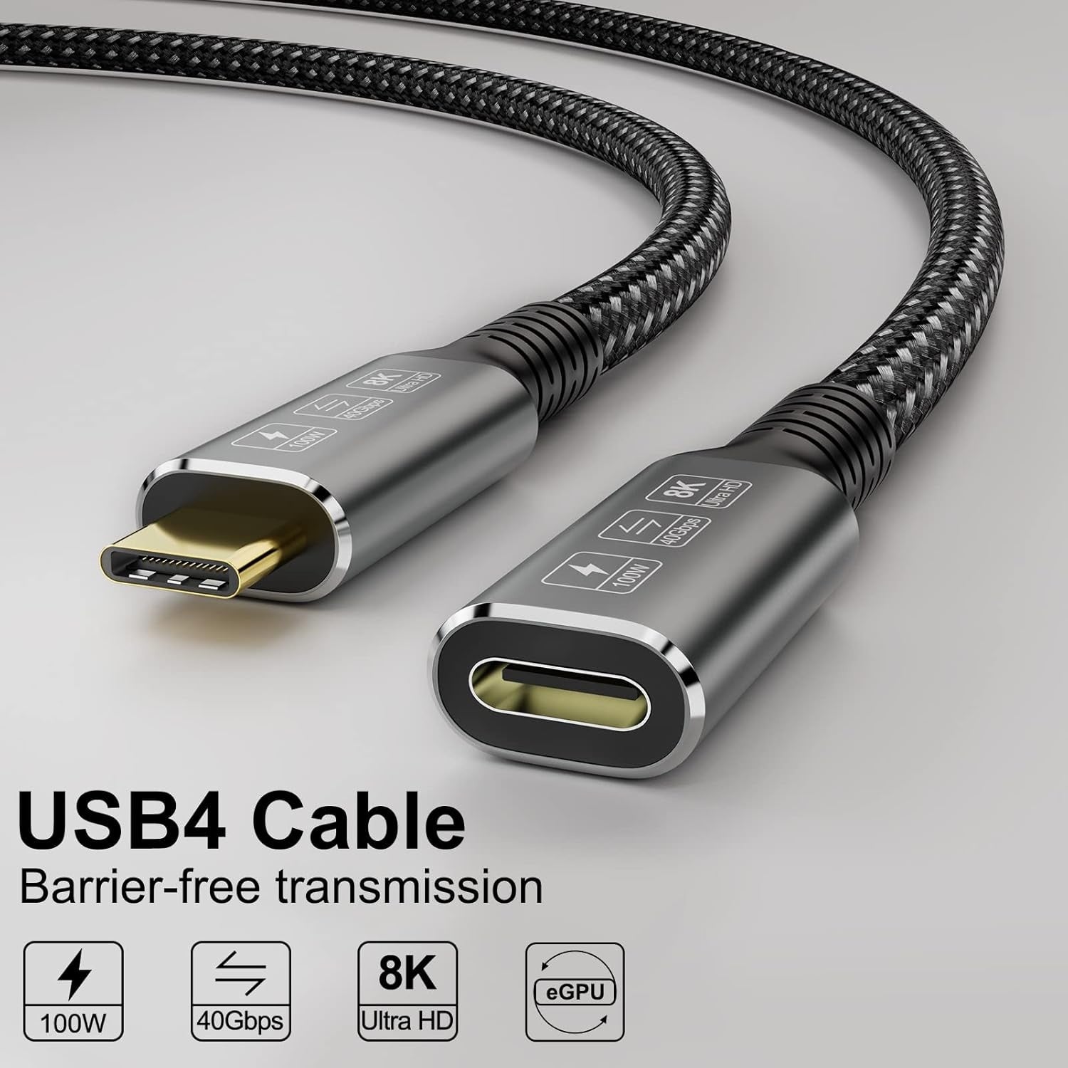 NÖRDIC USB 4 forlengelseskabel 2m 40Gbps 100W 8K60Hz