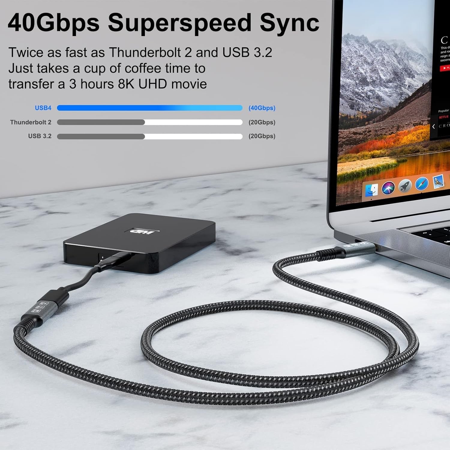 NÖRDIC USB 4 forlengelseskabel 2m 40Gbps 100W 8K60Hz
