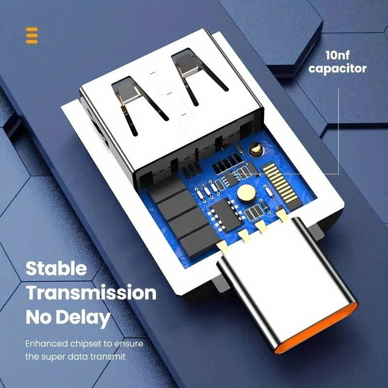 NÖRDIC USB-A 3.1 OTG hunn- til USB C-hannadapter, USB-C-adapter for synkronisering og lading, aluminium oransje