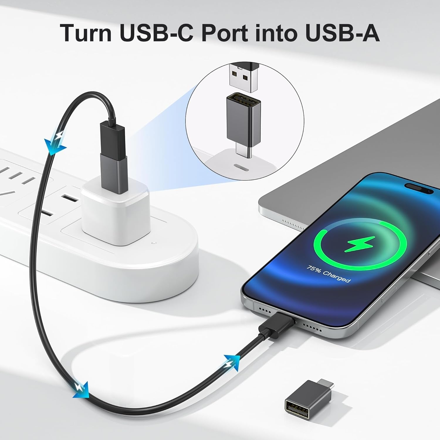 NÖRDIC USB-A 3.1 OTG hunn- til USB C-hannadapter datasynkronisere og lade Aluminium Space Grey
