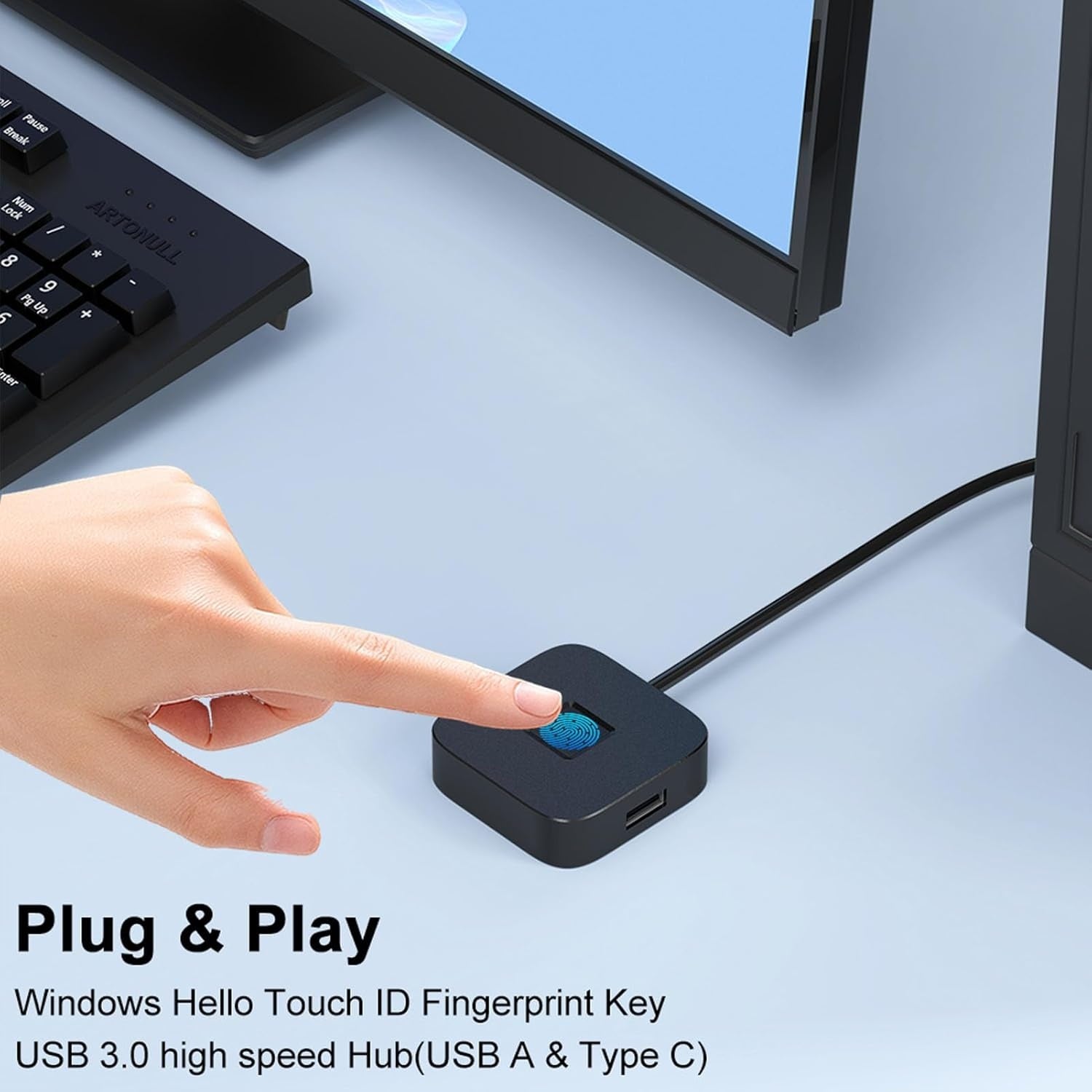 NÖRDIC USB A+C Fingeravtrykksleser for Windows 10/11, Rask biometrisk fingeravtrykksleser