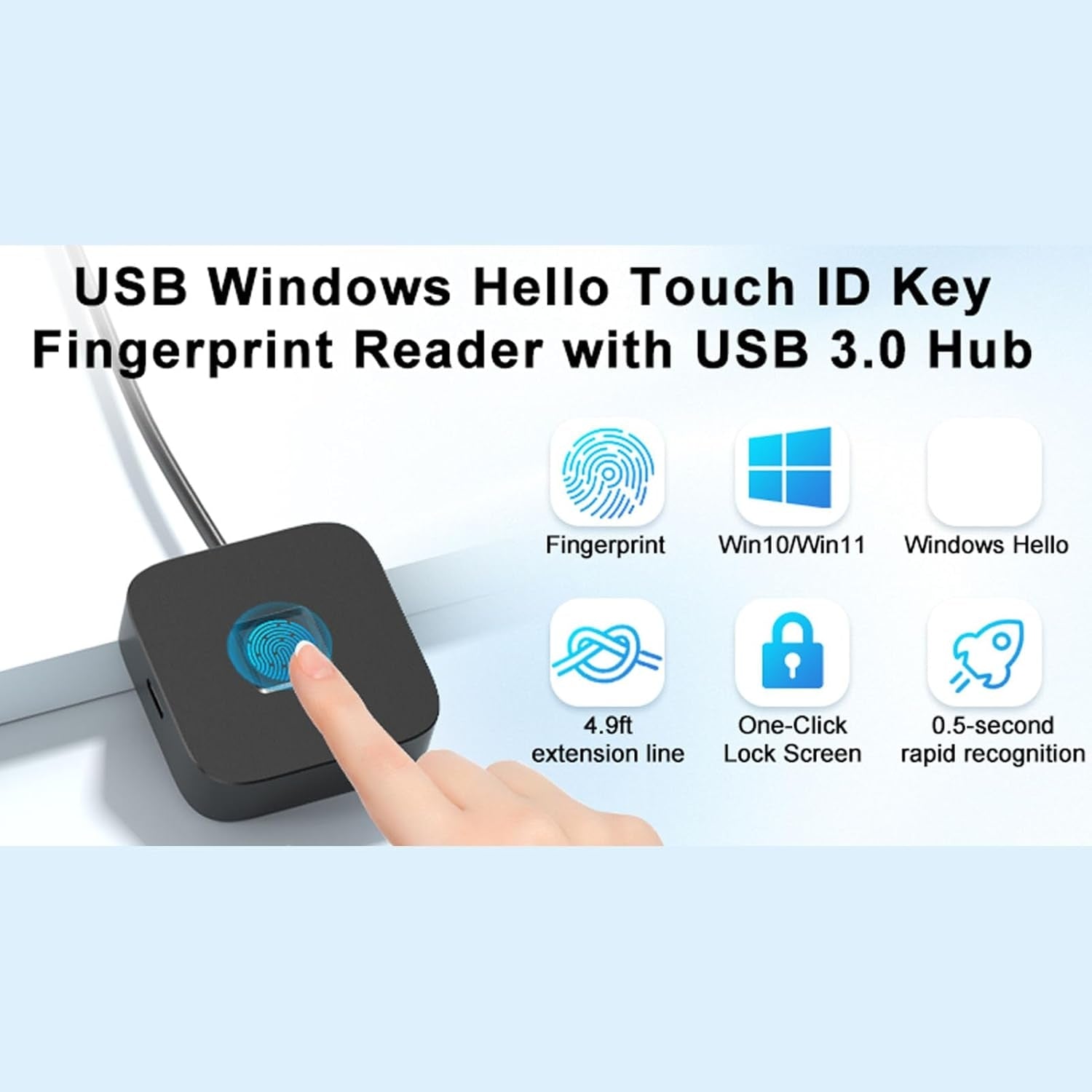 NÖRDIC USB A+C Fingeravtrykksleser for Windows 10/11, Rask biometrisk fingeravtrykksleser
