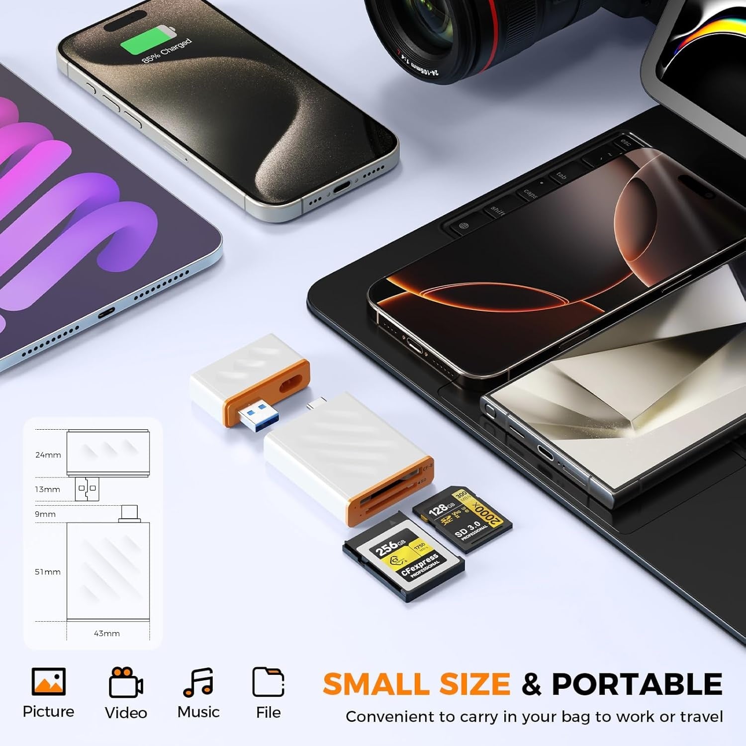 NÖRDIC USB-A, USB-C 3.0 Kortleser 2 Slot CFexpress Type B, SD3.0 UHS-I