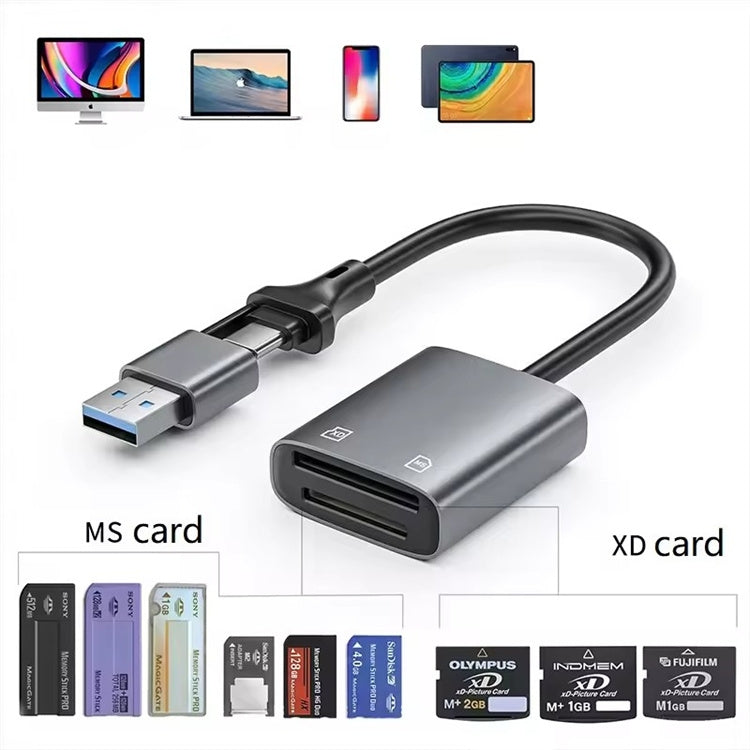 NÖRDIC USB-C/USB-A kortleser 2 spor MS, xD UHS-I